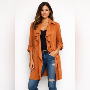 Marc New York Rust Microsuede Waterfall Jacket | Open Front Drape Coat
